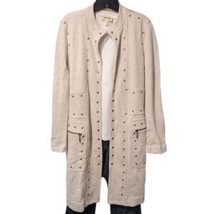 NIC+ZOE Studded Military Jacket Large Oatmeal Utility Chic Long Coat